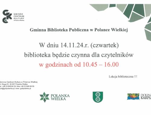 14 listopada 2024r. zmiana godzin otwarcia biblioteki!!!