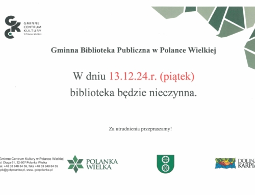 13.12.24r. (piątek) biblioteka będzie zamknięta. Za utrudnienia przepraszamy!