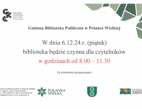 6 grudnia 2024r. zmiana godzin funkcjonowania biblioteki!!!