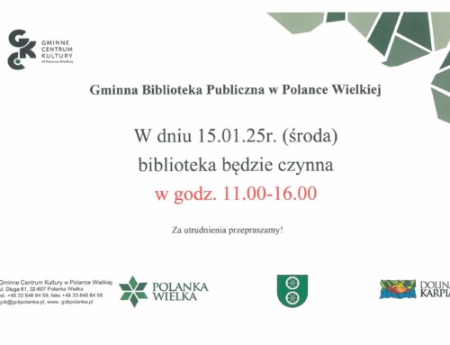 15 stycznia 2025r. Zmiana godzin otwarcia biblioteki!