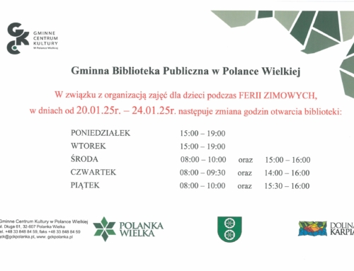 Zmiana godzin otwarcia biblioteki w dniach od 20.01.25r. – 24.01.25r.