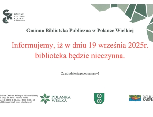 19 września 2025r. biblioteka będzie zamknięta. Za utrudnienia przepraszamy!!!