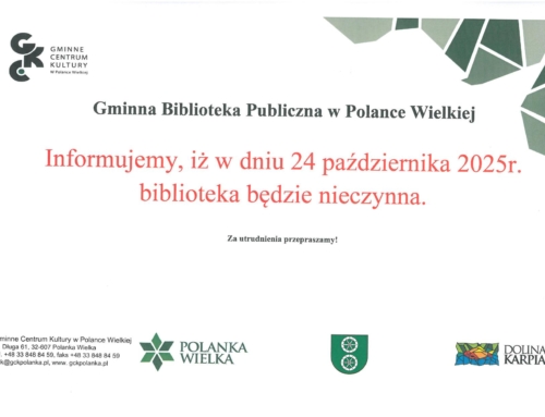 W dniu 24 października 2025r. biblioteka będzie nieczynna. Za utrudnienia przepraszamy!!!