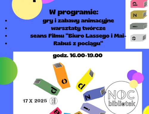 NOC BIBLIOTEK 2025 – piątek 17.10.25r. Zapraszamy dzieci i młodzież w wieku 7-14 lat na Noc Bibliotek!!!