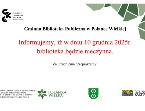 10 grudnia 2025r. biblioteka będzie nieczynna. Za utrudnienia przepraszamy!