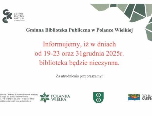 W dniach od 19-23 grudnia oraz 31 grudnia 2025r. biblioteka będzie nieczynna!!! Za utrudnienia przepraszamy!