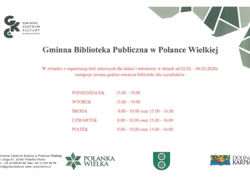 W dniach od 02.02. – 06.02. 2026r. zmiana godzin otwarcia biblioteki dla czytelników!!!