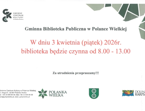 3 kwietnia 2026 r. zmiana godzin otwarcia biblioteki!