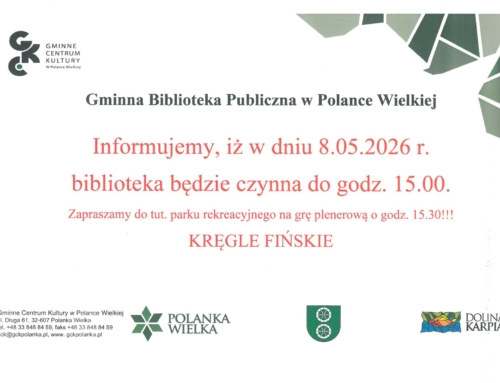 8 maja (piątek) 2026 r. zmiana godzin otwarcia biblioteki!!!