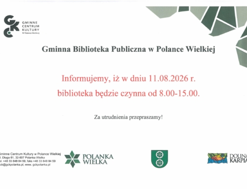 11.08.2026 r. biblioteka będzie czynna od 8.00-15.00.