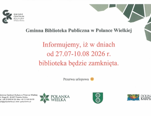 W dniach od 27.07 – 10.08 2026r. biblioteka będzie nieczynna. Przerwa urlopowa.