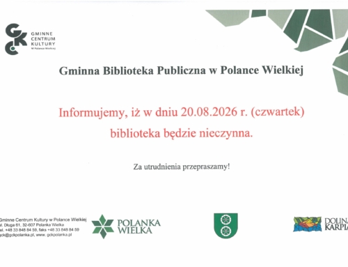 W czwartek 20.08.2026 r. biblioteka będzie zamknięta. Za utrudnienia przepraszamy!