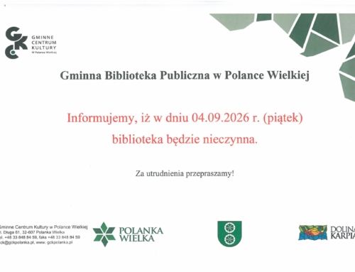 4.09.2026 r. (piątek) biblioteka będzie nieczynna. Za utrudnienia przepraszamy!