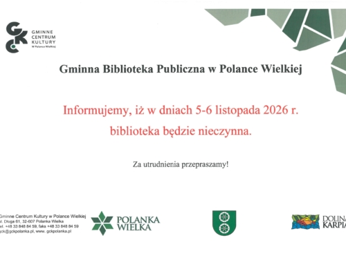 W dniach 5-6 listopada 2026 r. biblioteka będzie nieczynna. Za utrudnienia przepraszamy!